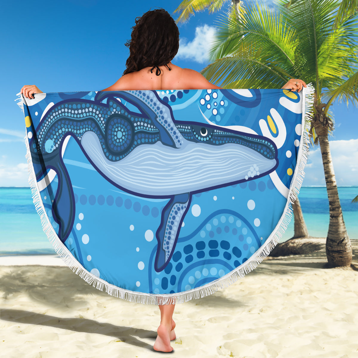 Whale In The Ocean Aboriginal Dot Art Beach Blanket No1