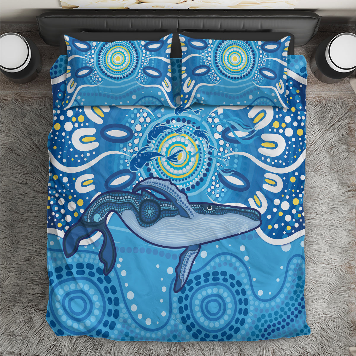 Whale In The Ocean Aboriginal Dot Art Bedding Set No1