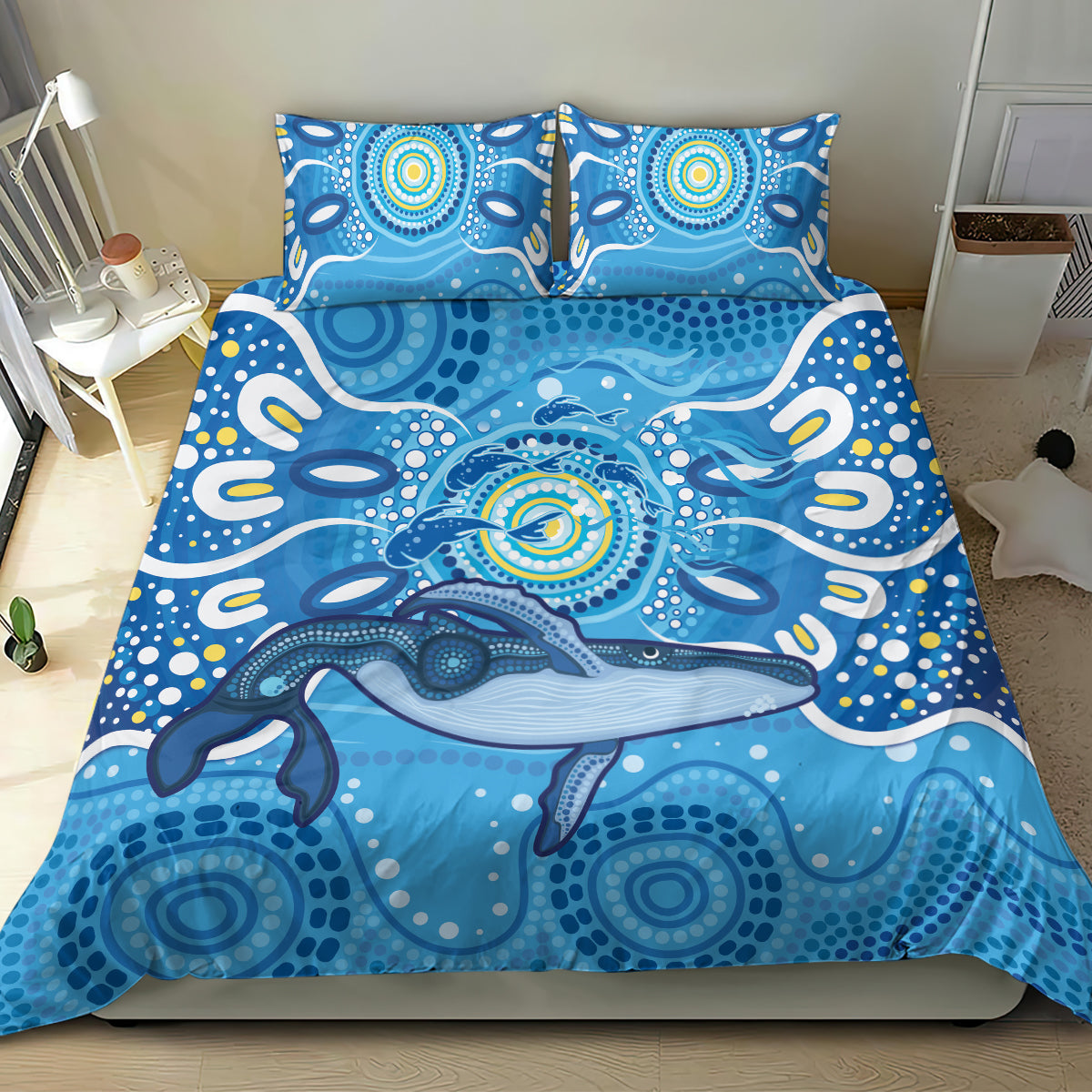 Whale In The Ocean Aboriginal Dot Art Bedding Set No1