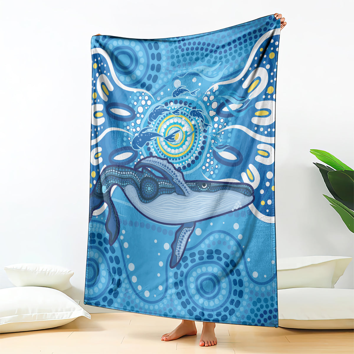 Whale In The Ocean Aboriginal Dot Art Blanket No1