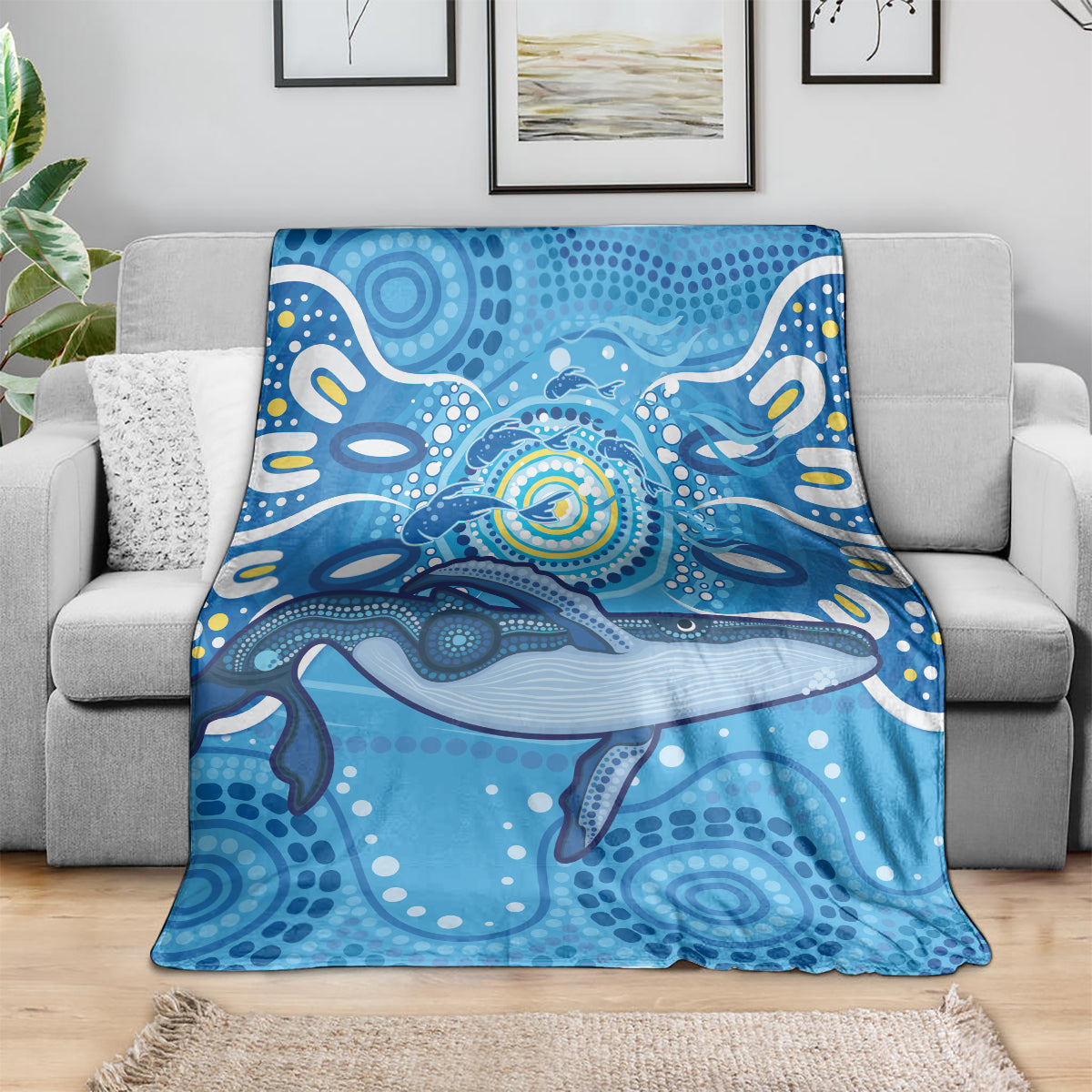 Whale In The Ocean Aboriginal Dot Art Blanket No1