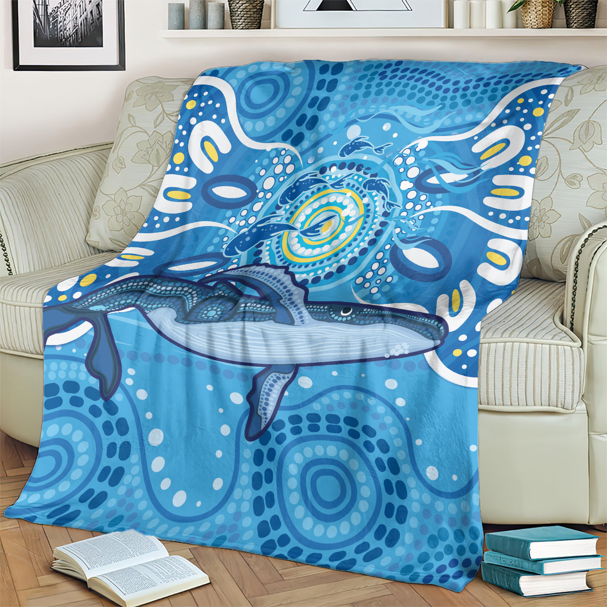 Whale In The Ocean Aboriginal Dot Art Blanket No1