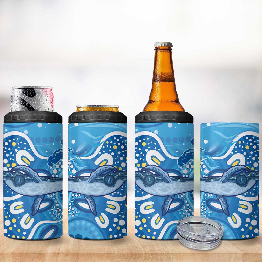 Whale In The Ocean Aboriginal Dot Art 4 in 1 Can Cooler Tumbler No1