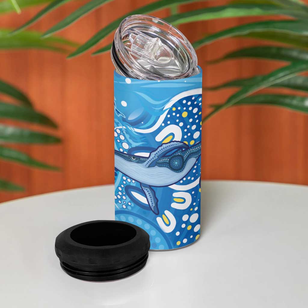 Whale In The Ocean Aboriginal Dot Art 4 in 1 Can Cooler Tumbler No1