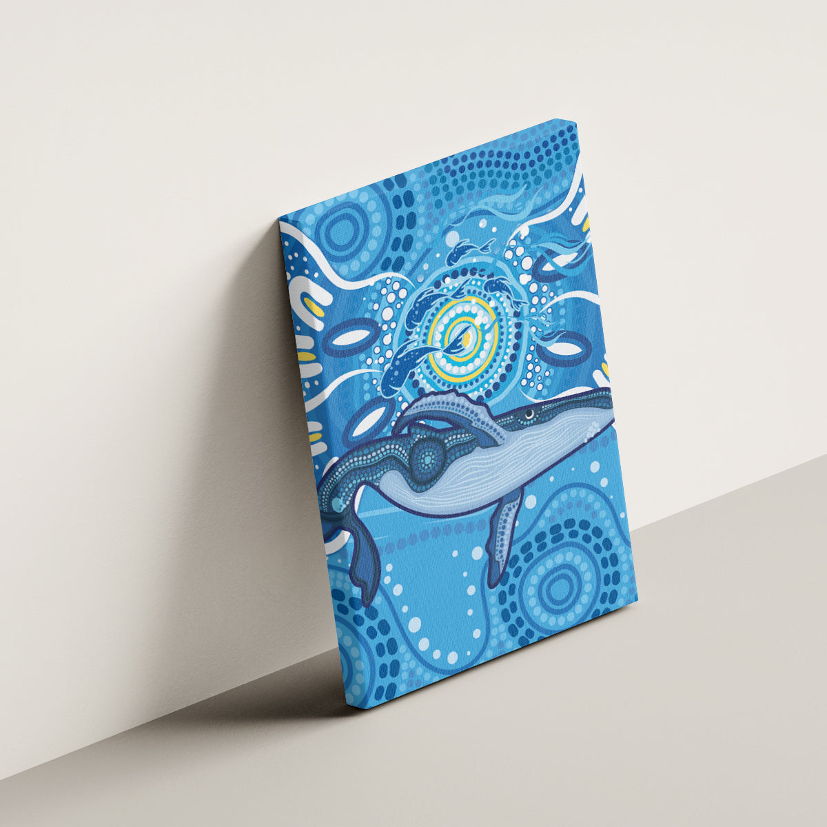 Whale In The Ocean Aboriginal Dot Art Canvas Wall Art No1