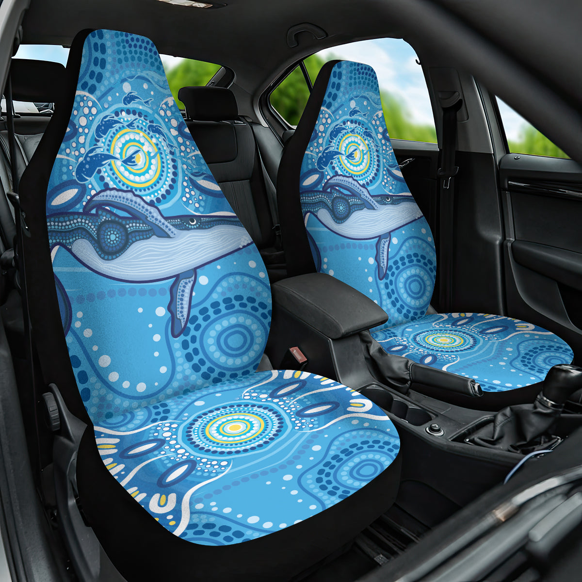 Whale In The Ocean Aboriginal Dot Art Car Seat Cover No1