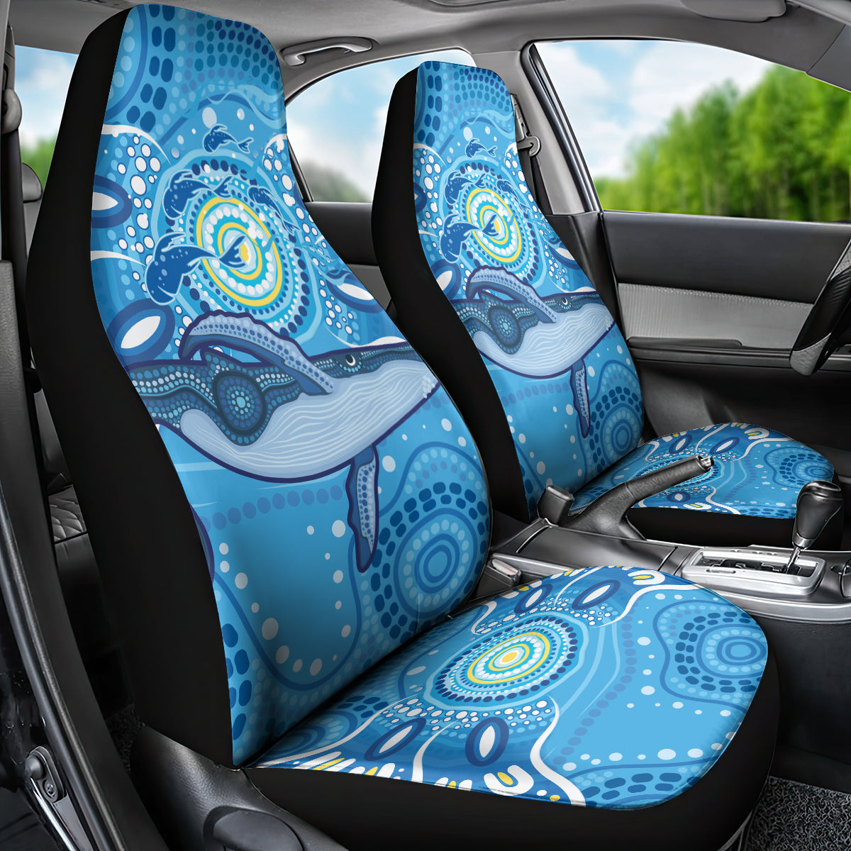 Whale In The Ocean Aboriginal Dot Art Car Seat Cover No1