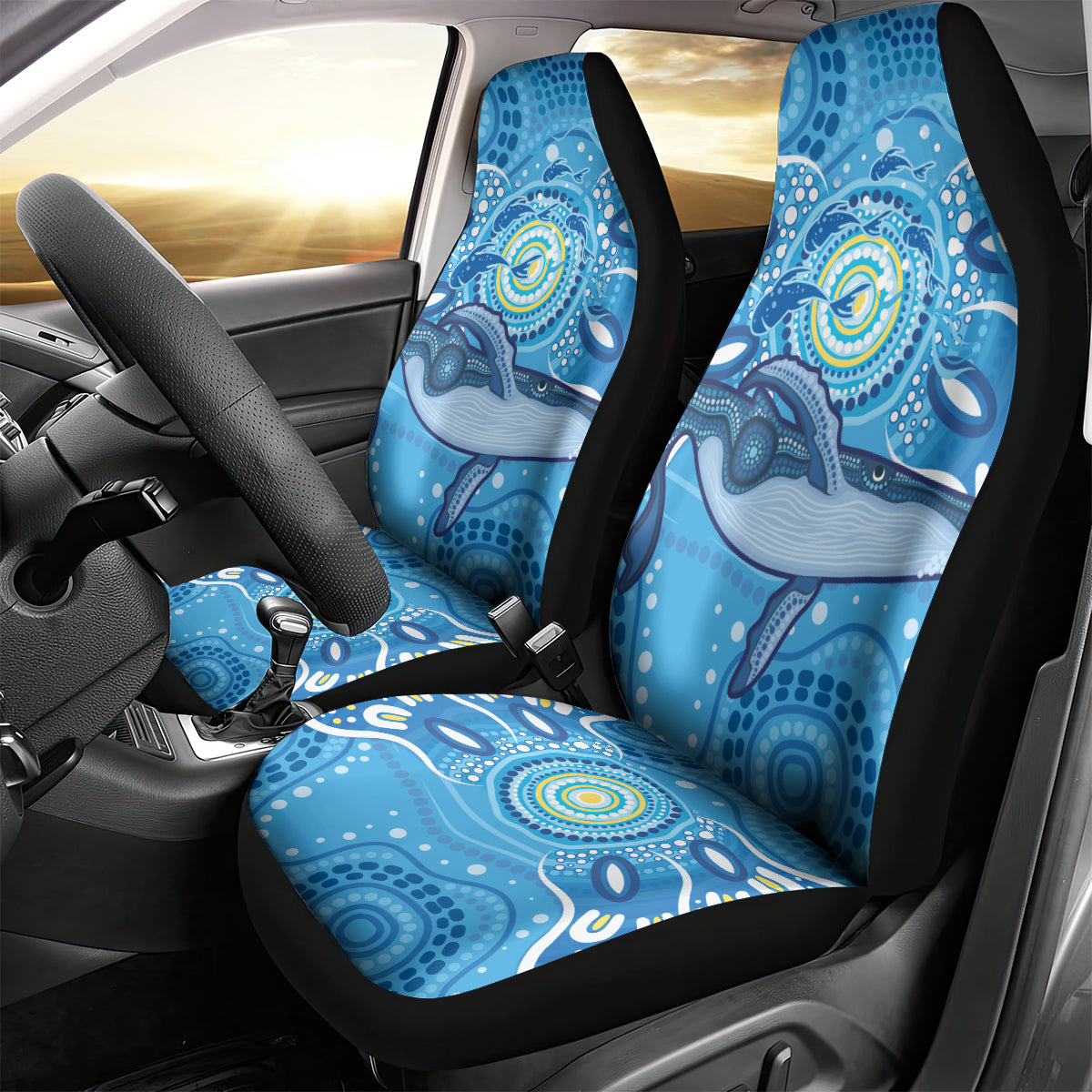 Whale In The Ocean Aboriginal Dot Art Car Seat Cover No1