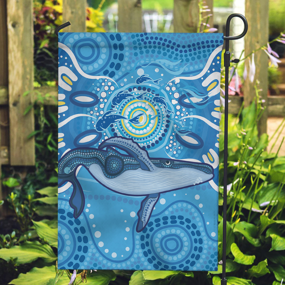 Whale In The Ocean Aboriginal Dot Art Garden Flag No1