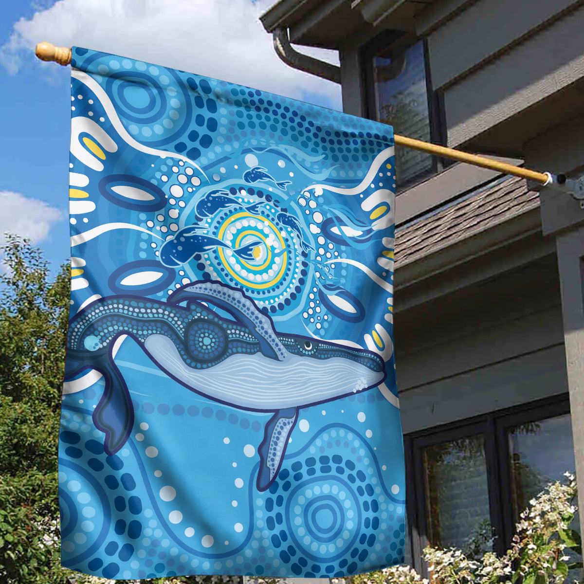 Whale In The Ocean Aboriginal Dot Art Garden Flag No1