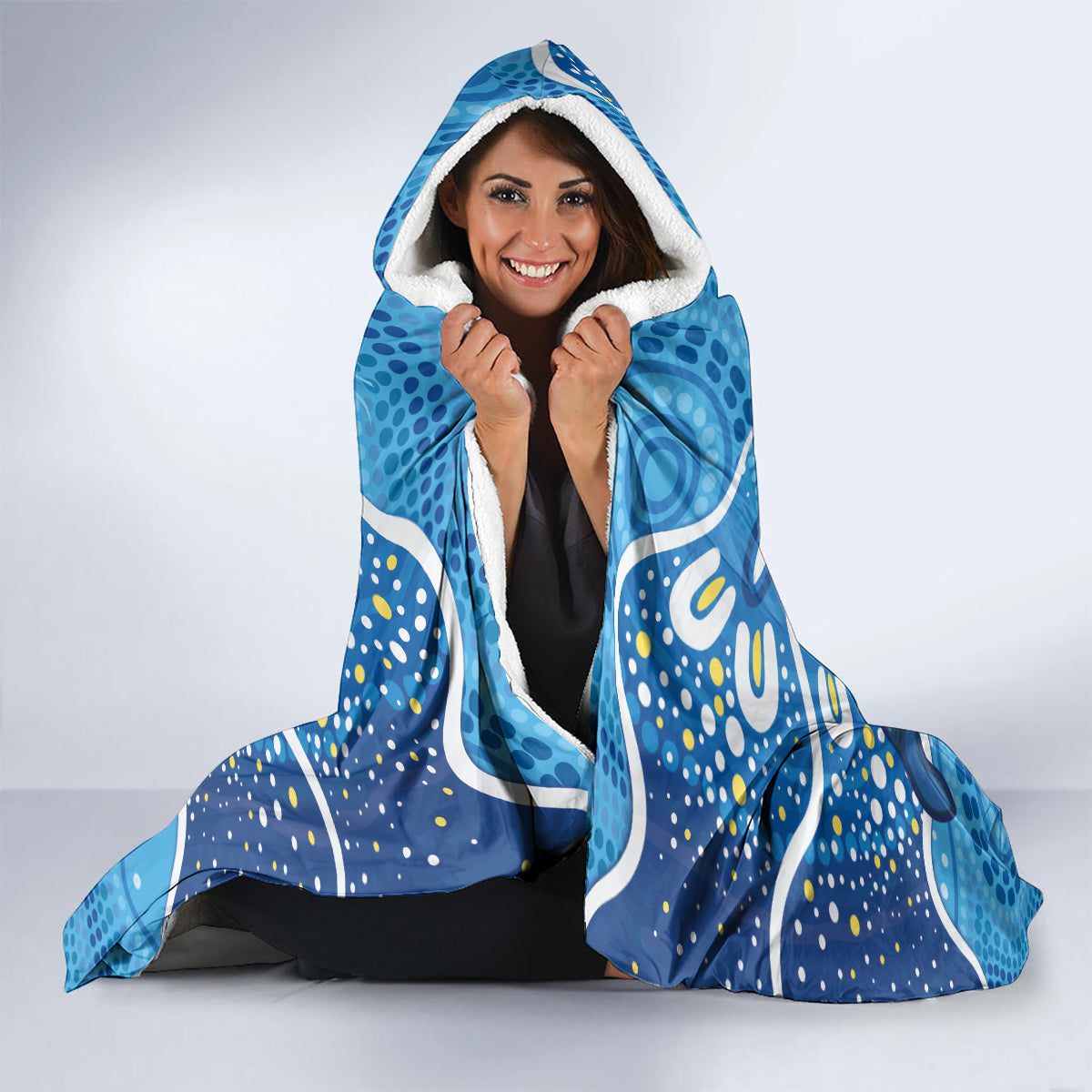 Whale In The Ocean Aboriginal Dot Art Hooded Blanket No1