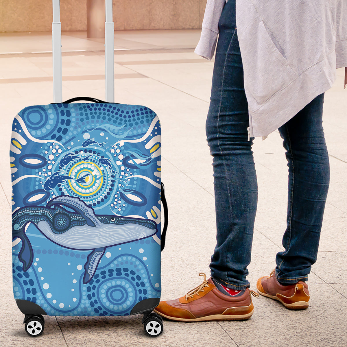 Whale In The Ocean Aboriginal Dot Art Luggage Cover No1