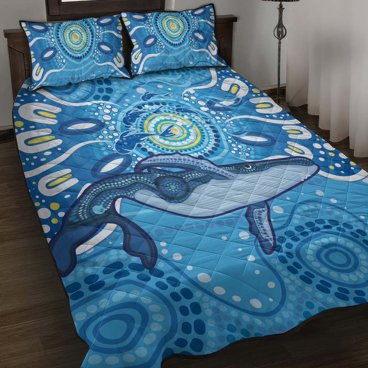 Whale In The Ocean Aboriginal Dot Art Quilt Bed Set No1