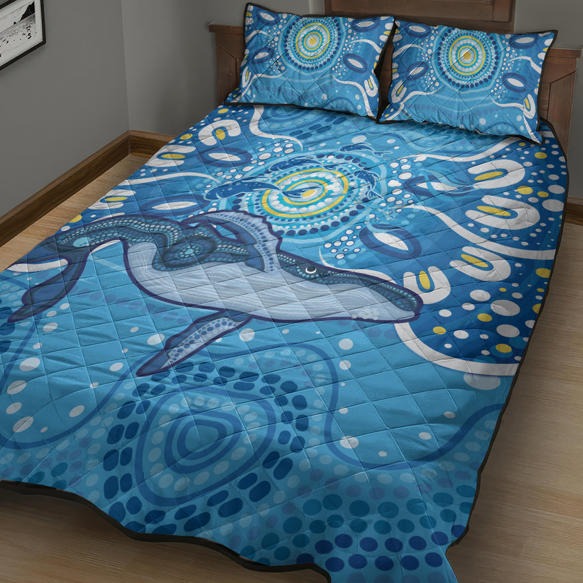 Whale In The Ocean Aboriginal Dot Art Quilt Bed Set No1