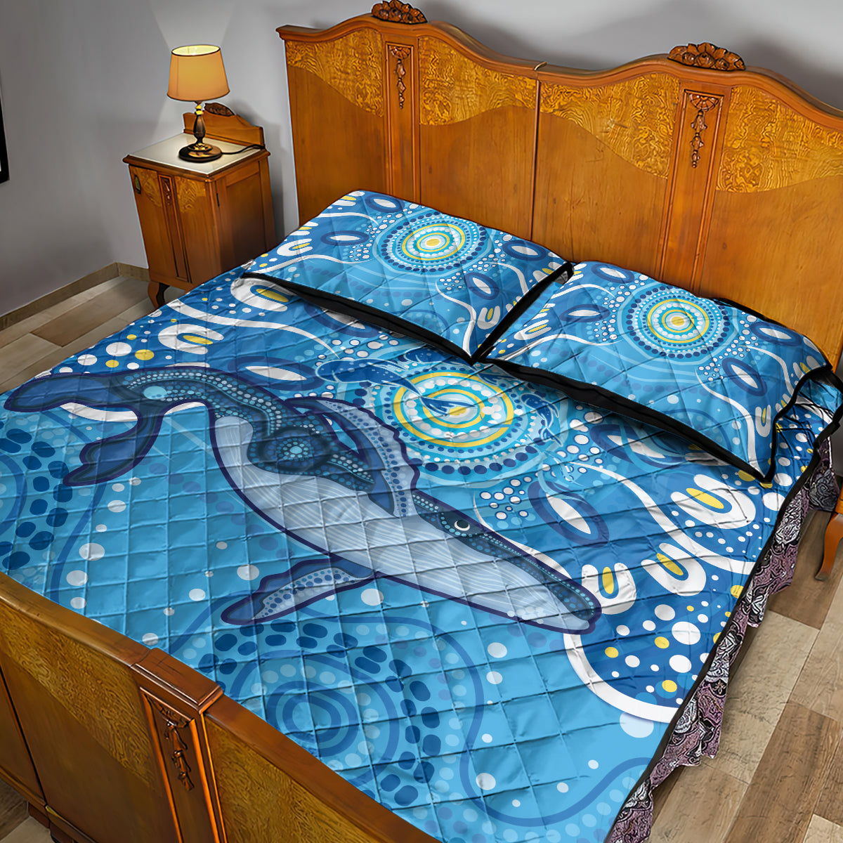 Whale In The Ocean Aboriginal Dot Art Quilt Bed Set No1