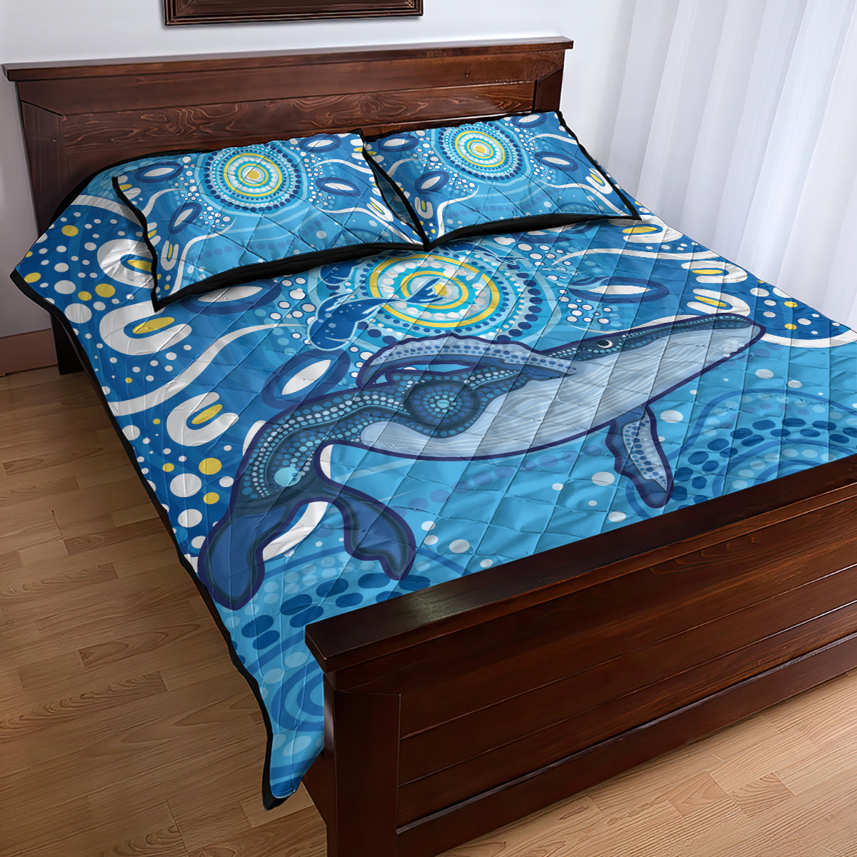 Whale In The Ocean Aboriginal Dot Art Quilt Bed Set No1