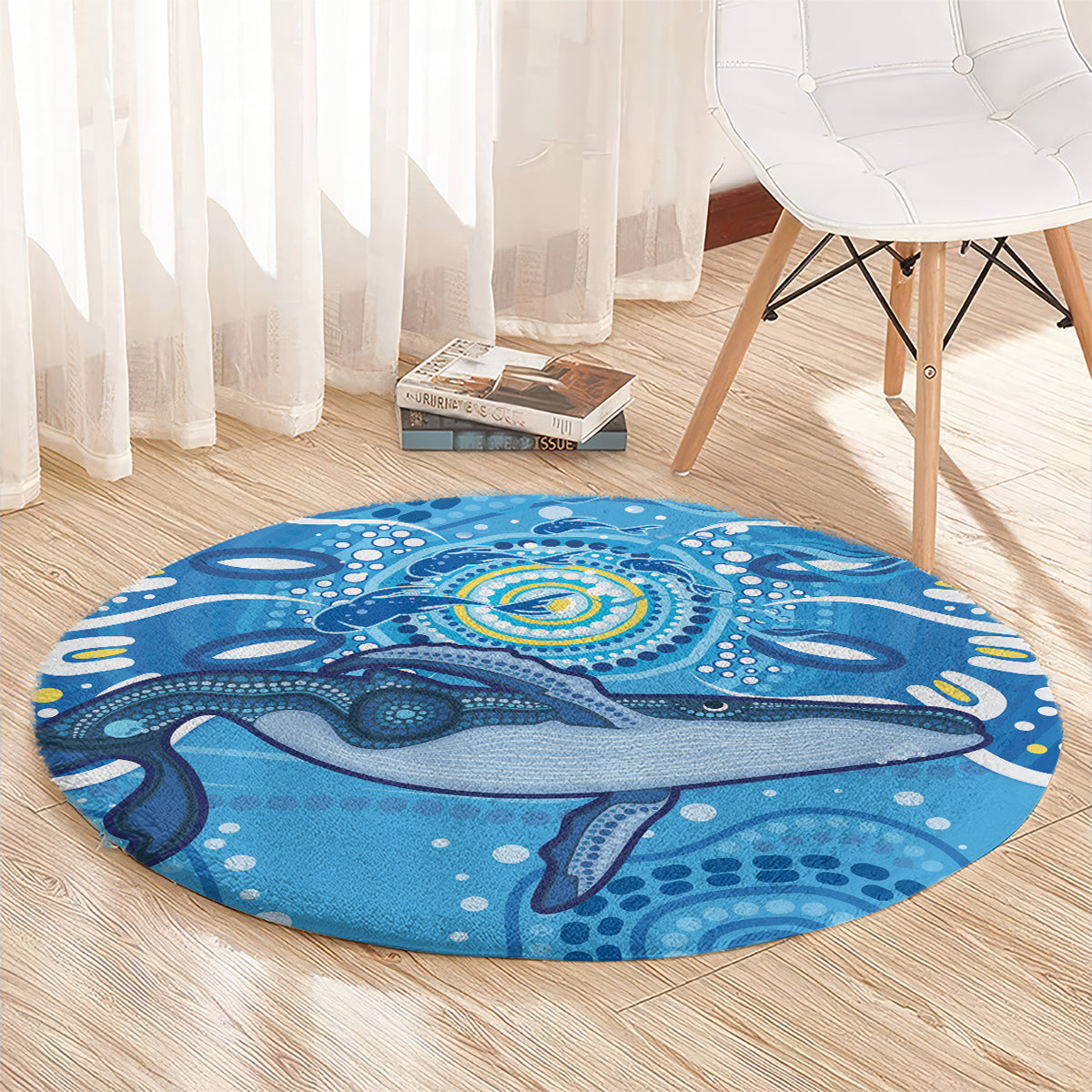 Whale In The Ocean Aboriginal Dot Art Round Carpet No1