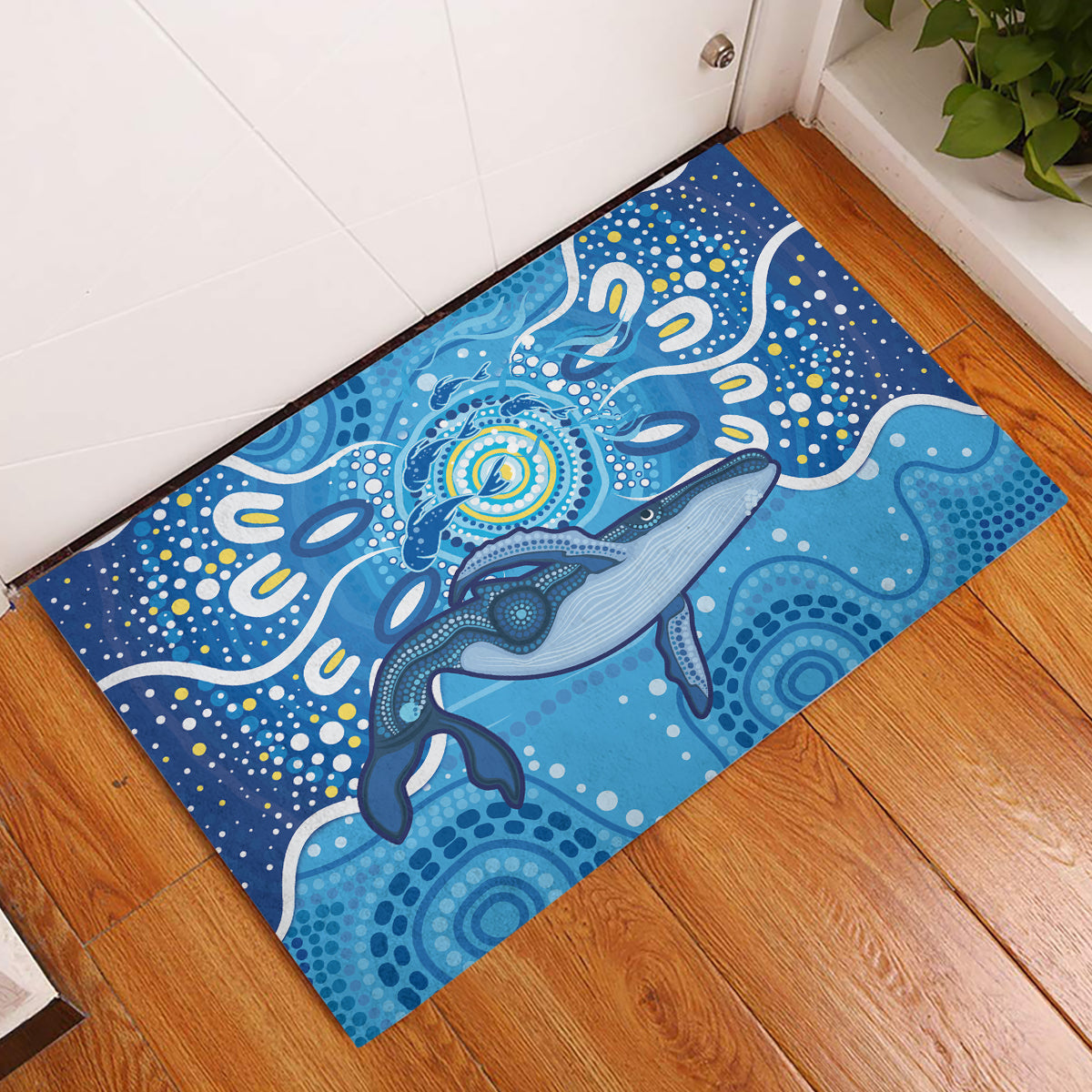 Whale In The Ocean Aboriginal Dot Art Rubber Doormat No1