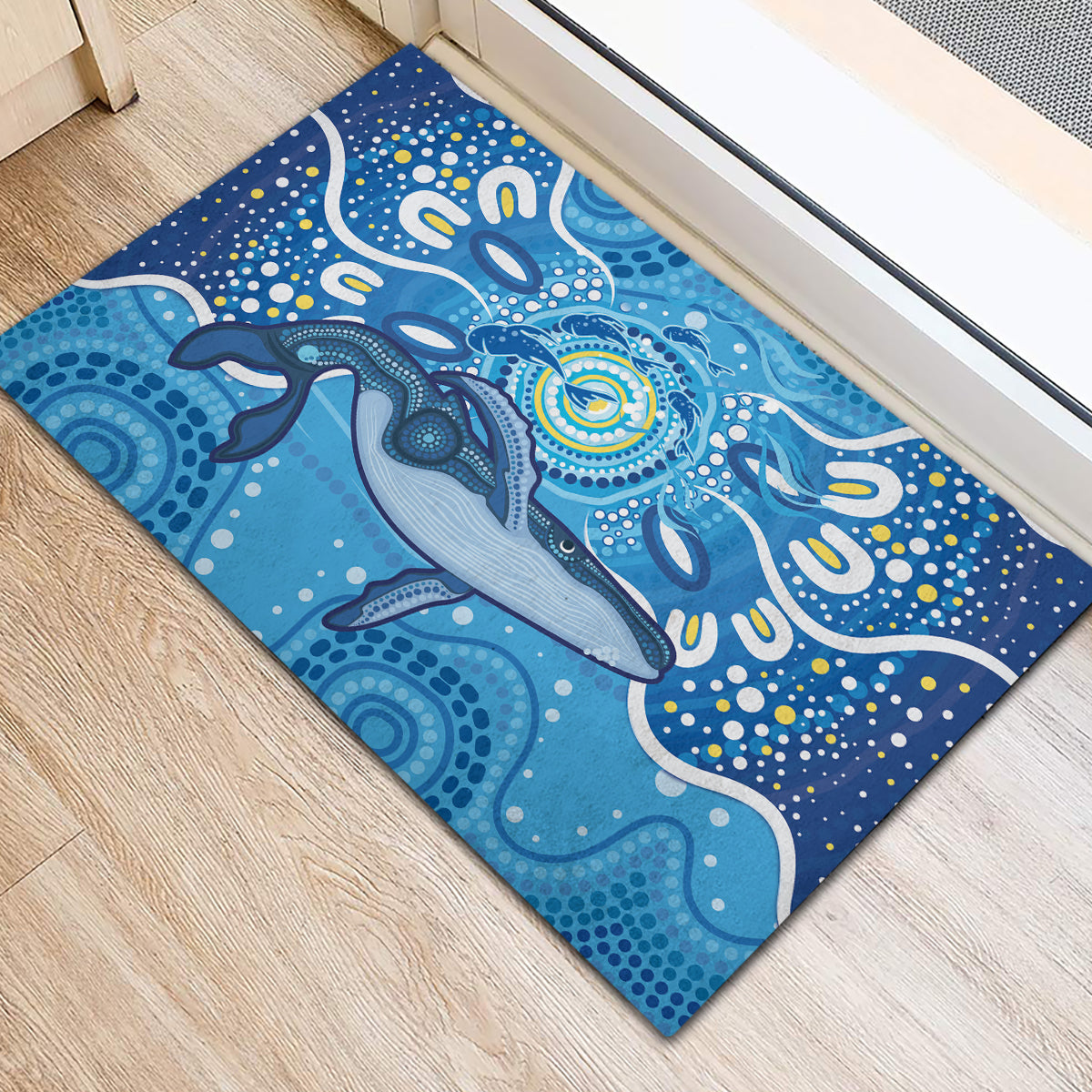 Whale In The Ocean Aboriginal Dot Art Rubber Doormat No1