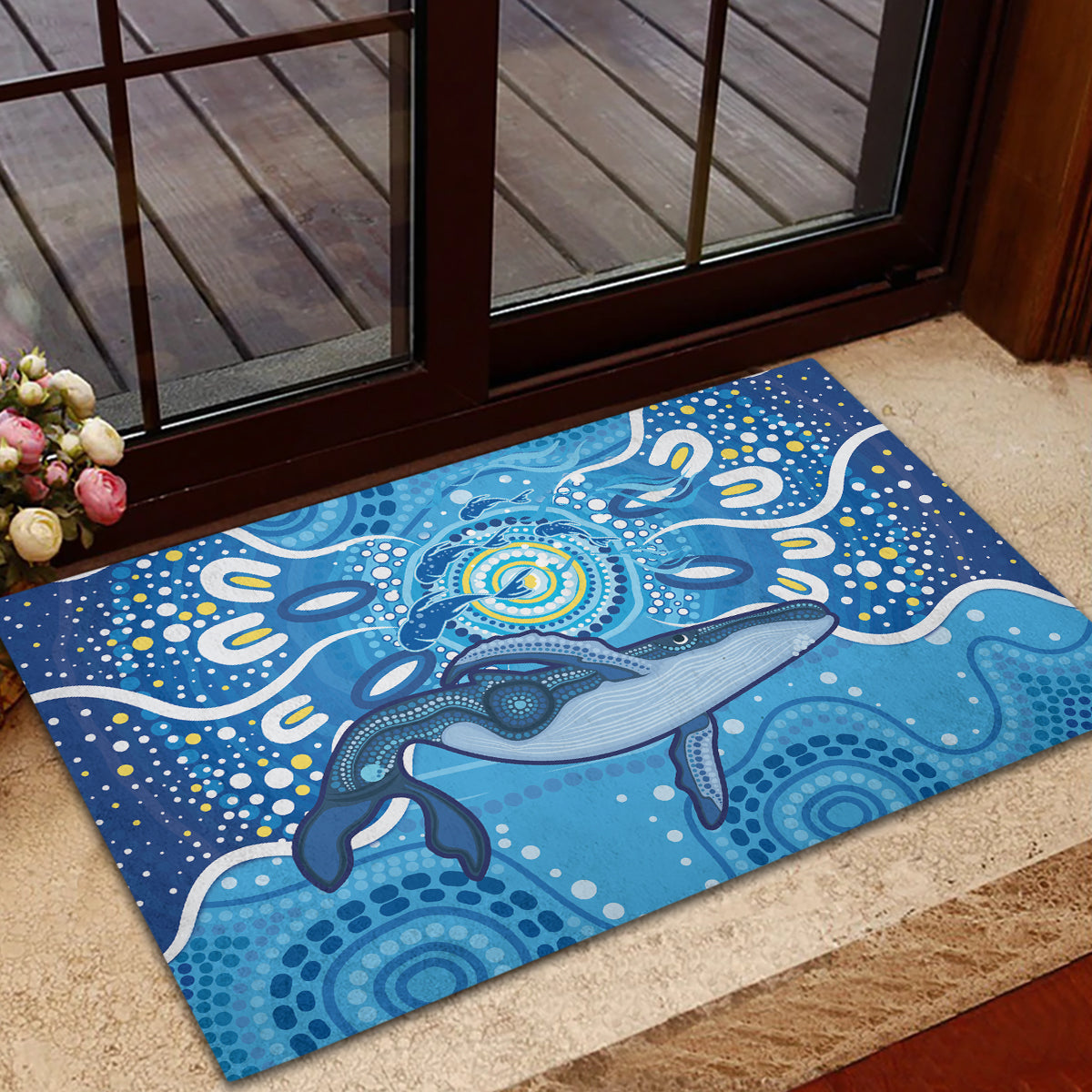 Whale In The Ocean Aboriginal Dot Art Rubber Doormat No1