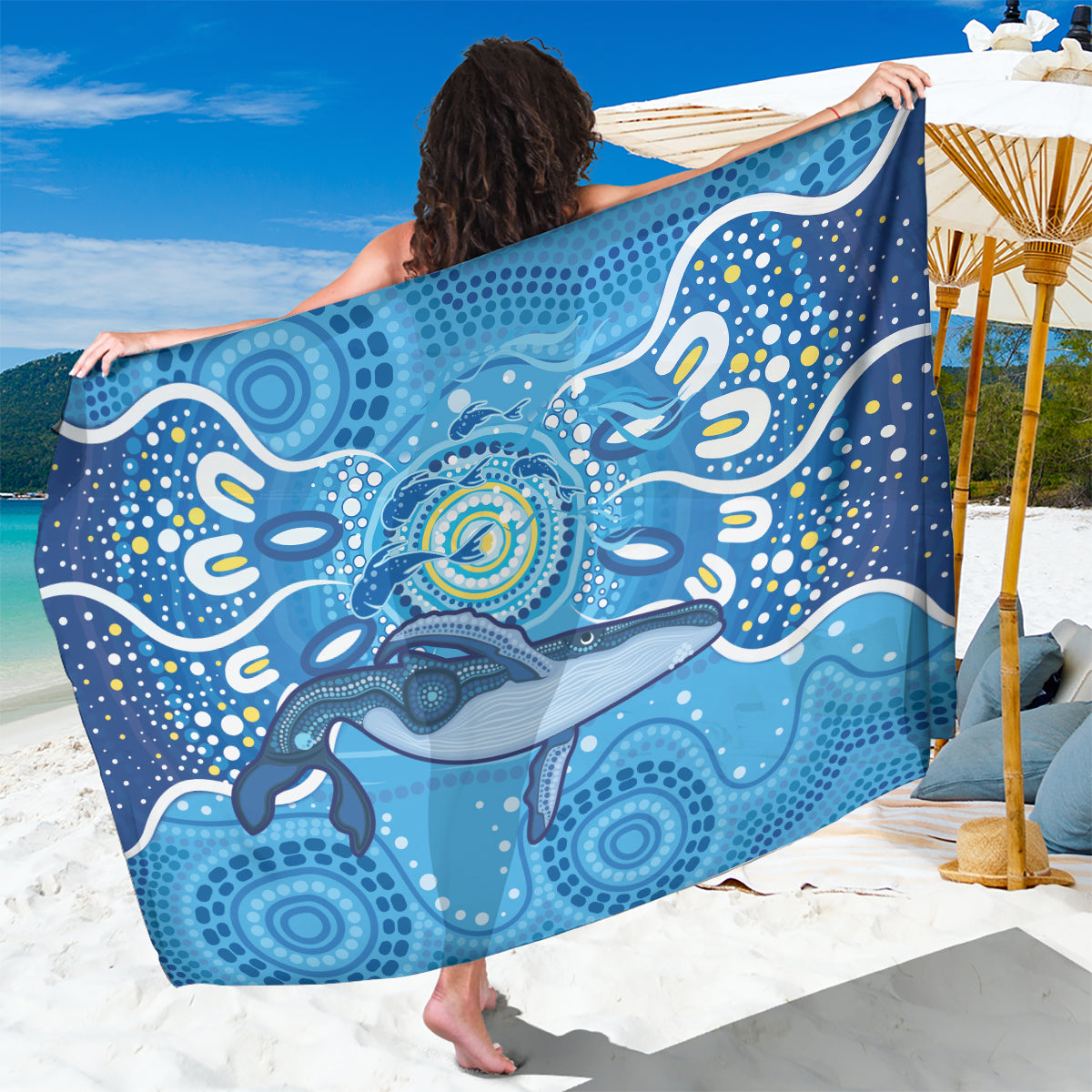 Whale In The Ocean Aboriginal Dot Art Sarong No1