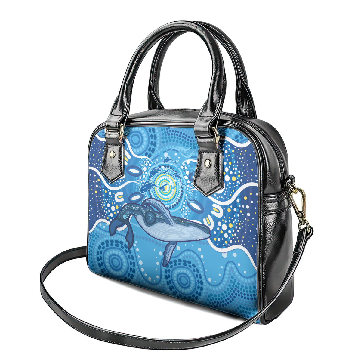 Whale In The Ocean Aboriginal Dot Art Shoulder Handbag No1