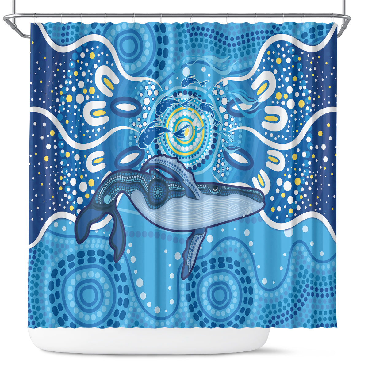 Whale In The Ocean Aboriginal Dot Art Shower Curtain No1