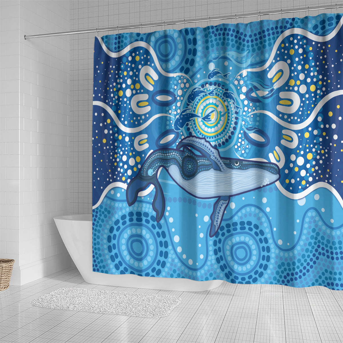 Whale In The Ocean Aboriginal Dot Art Shower Curtain No1