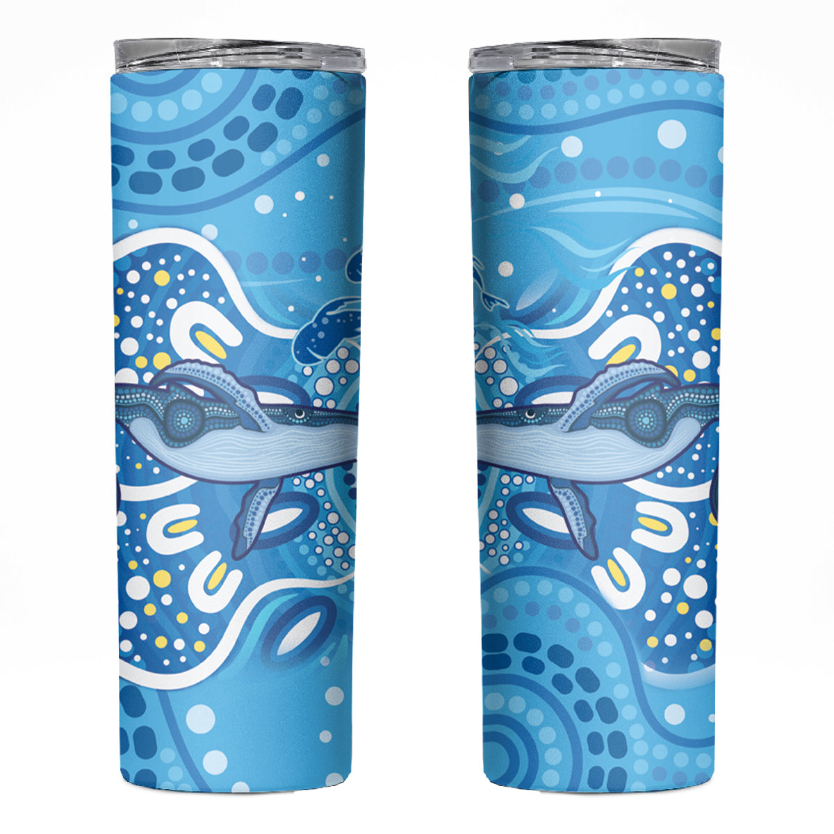 Whale In The Ocean Aboriginal Dot Art Skinny Tumbler No1