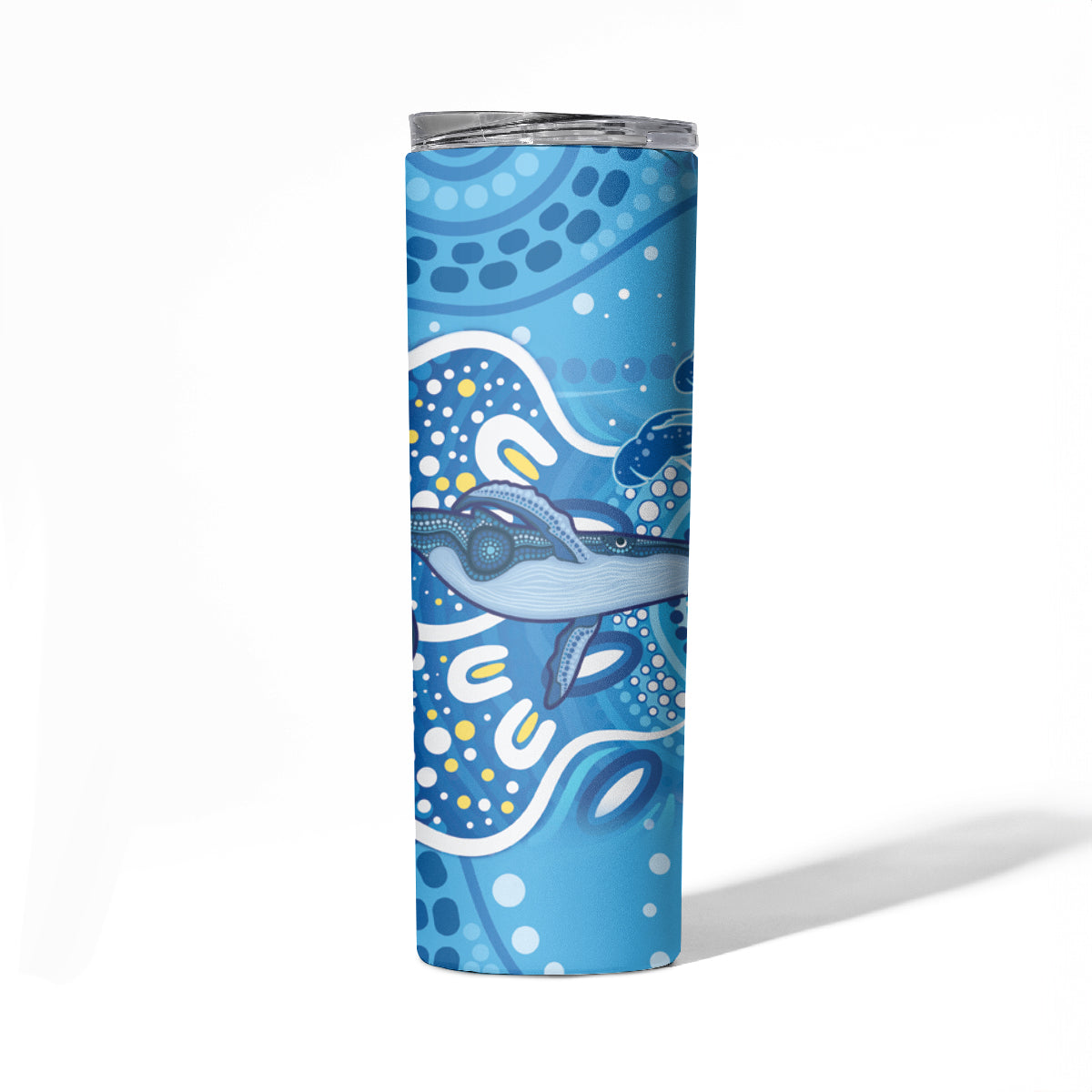 Whale In The Ocean Aboriginal Dot Art Skinny Tumbler No1