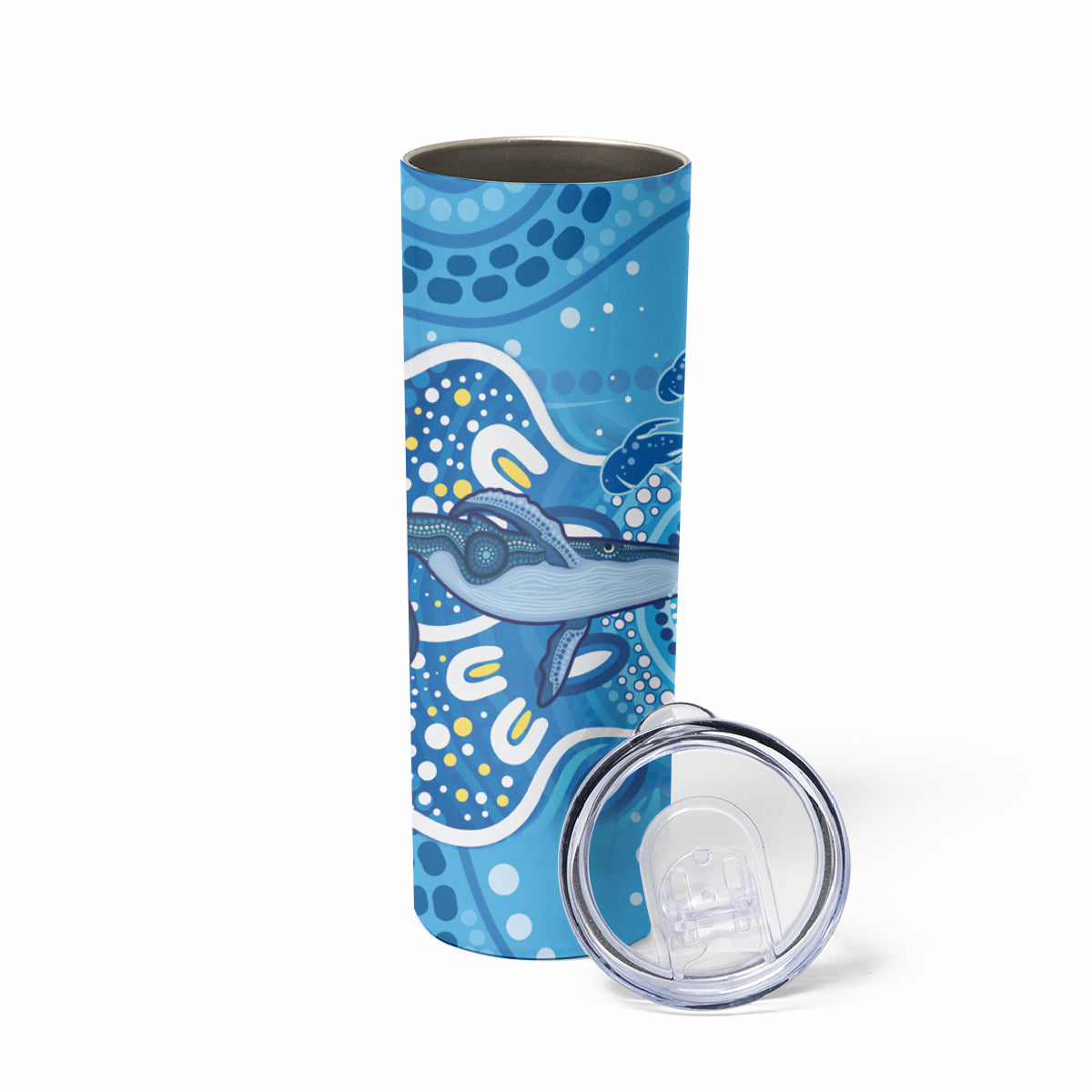 Whale In The Ocean Aboriginal Dot Art Skinny Tumbler No1