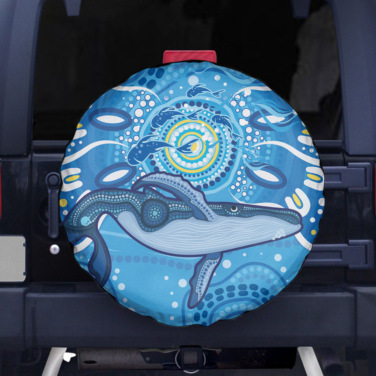 Whale In The Ocean Aboriginal Dot Art Spare Tire Cover No1