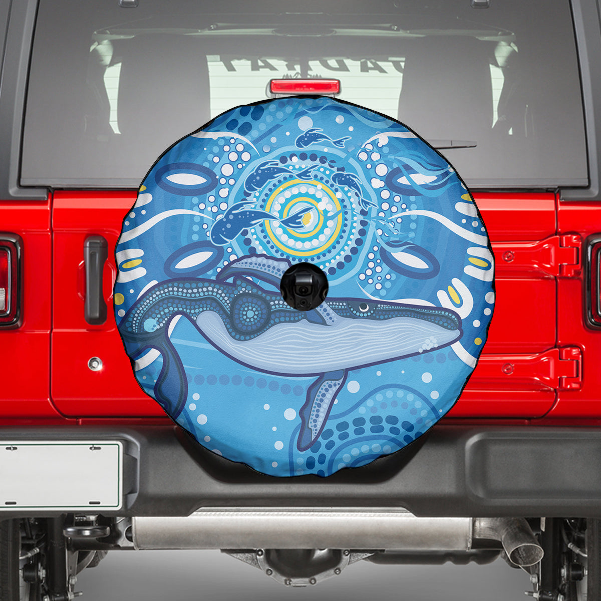 Whale In The Ocean Aboriginal Dot Art Spare Tire Cover No1