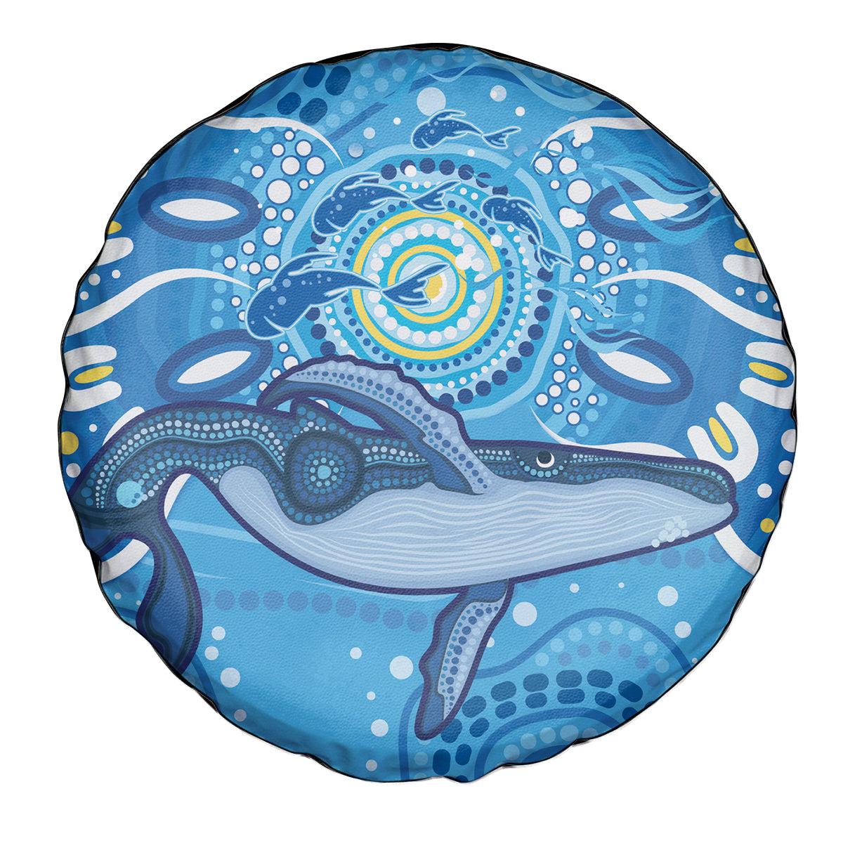 Whale In The Ocean Aboriginal Dot Art Spare Tire Cover No1