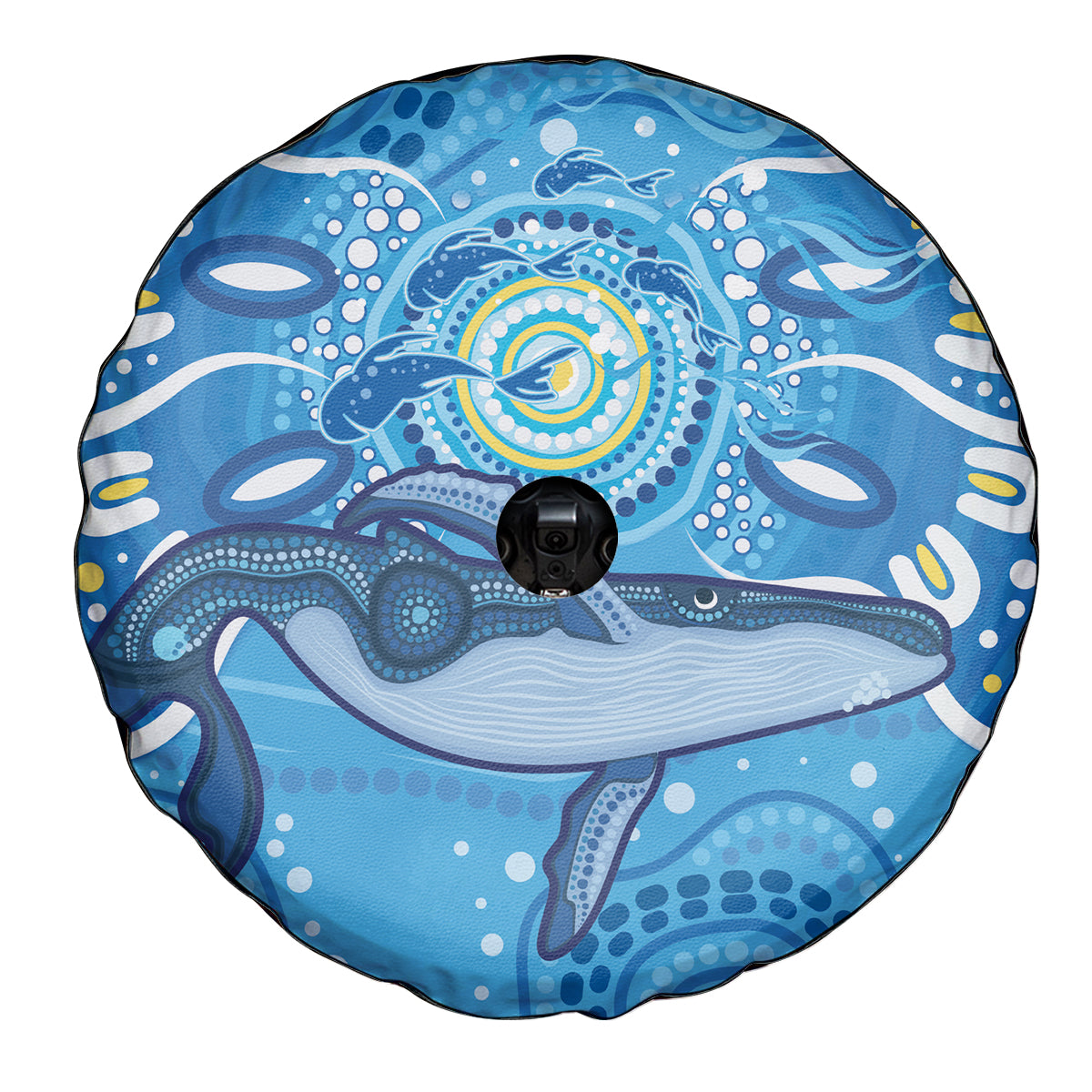 Whale In The Ocean Aboriginal Dot Art Spare Tire Cover No1