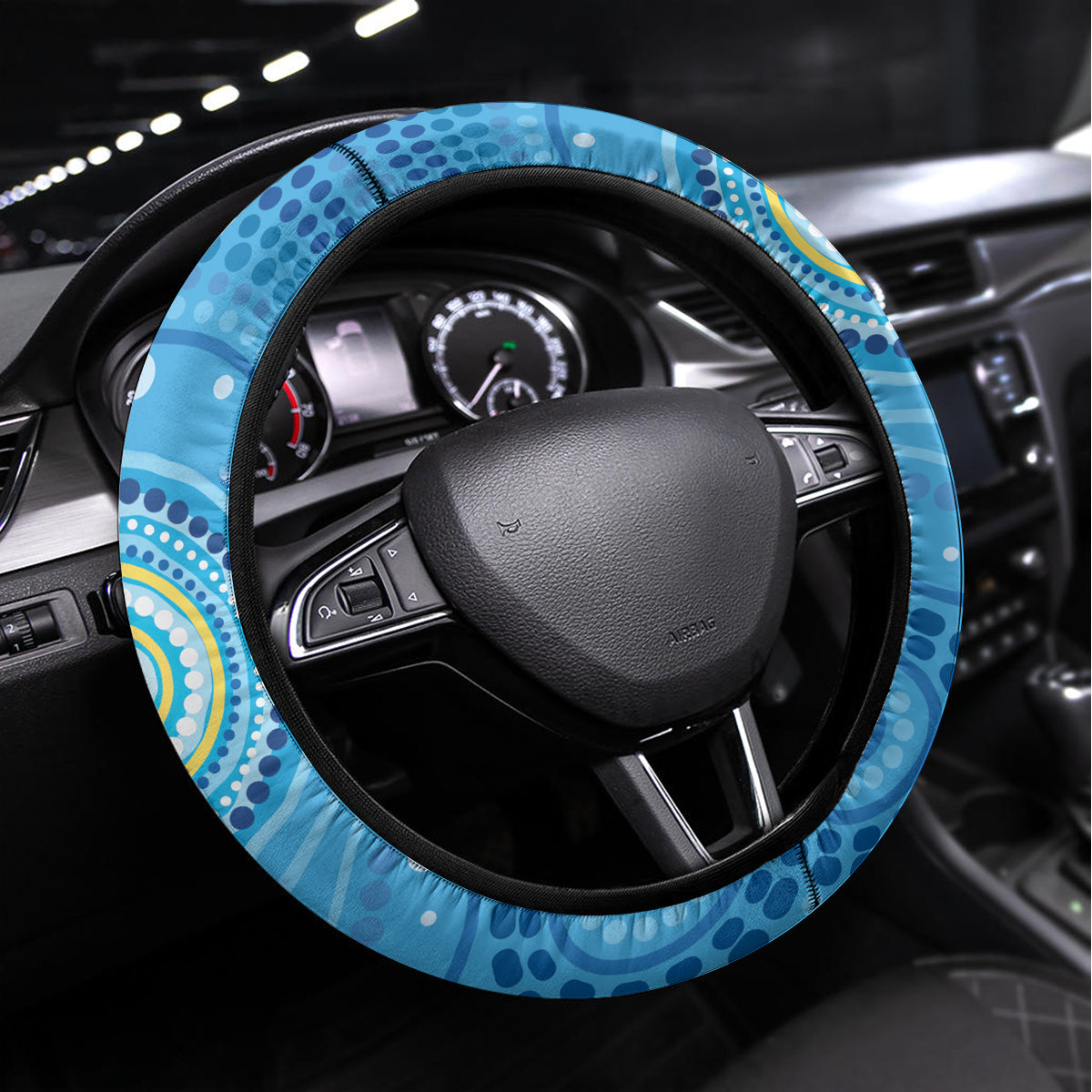 Whale In The Ocean Aboriginal Dot Art Steering Wheel Cover No1