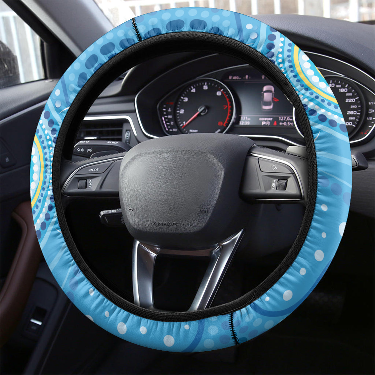 Whale In The Ocean Aboriginal Dot Art Steering Wheel Cover No1