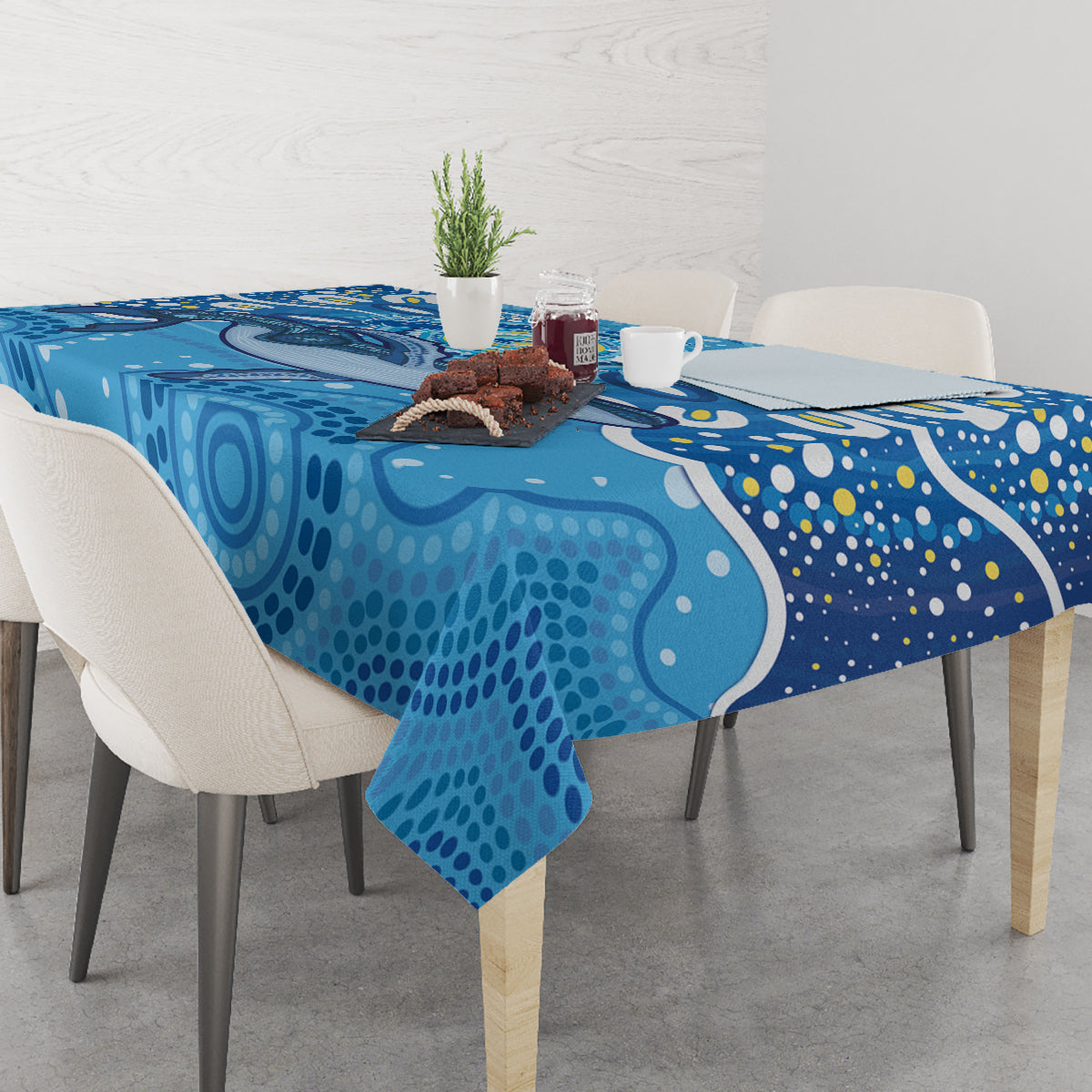 Whale In The Ocean Aboriginal Dot Art Tablecloth No1