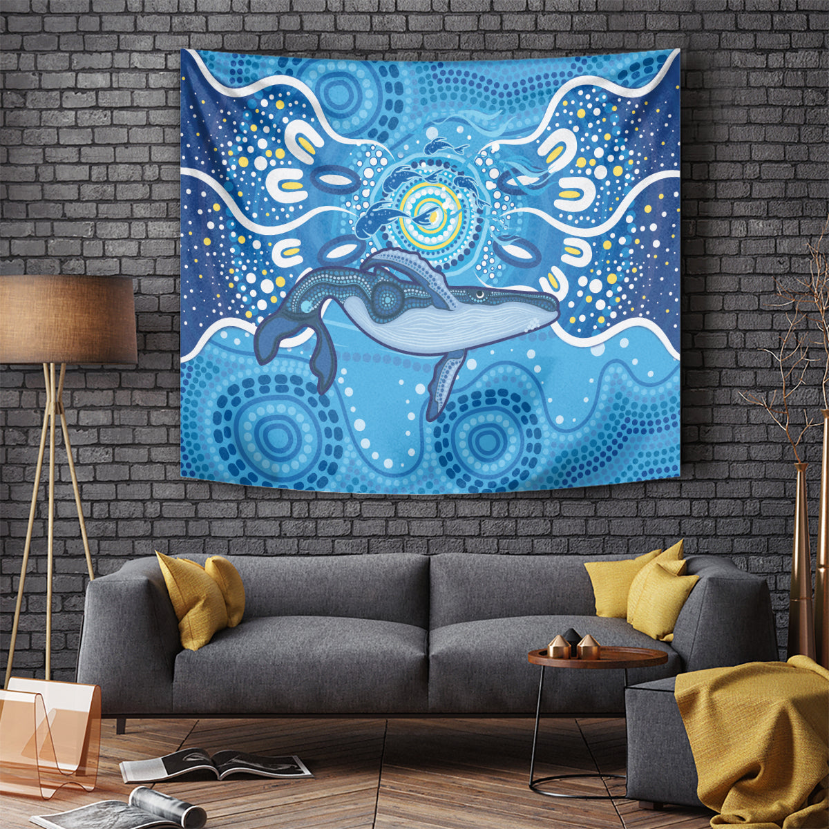 Whale In The Ocean Aboriginal Dot Art Tapestry No1