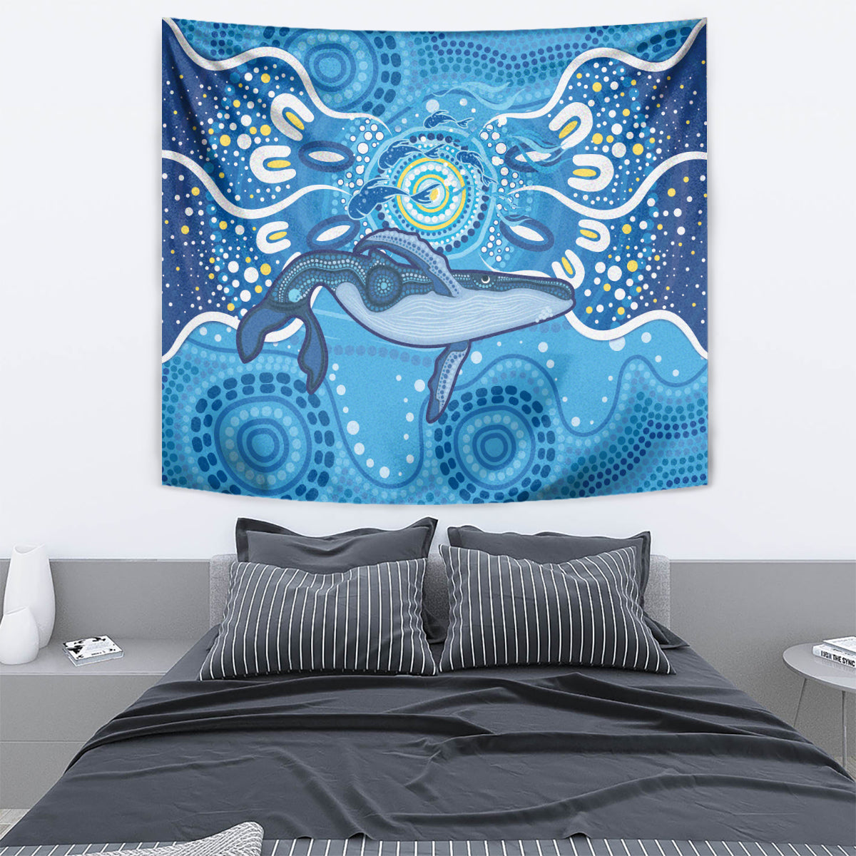 Whale In The Ocean Aboriginal Dot Art Tapestry No1