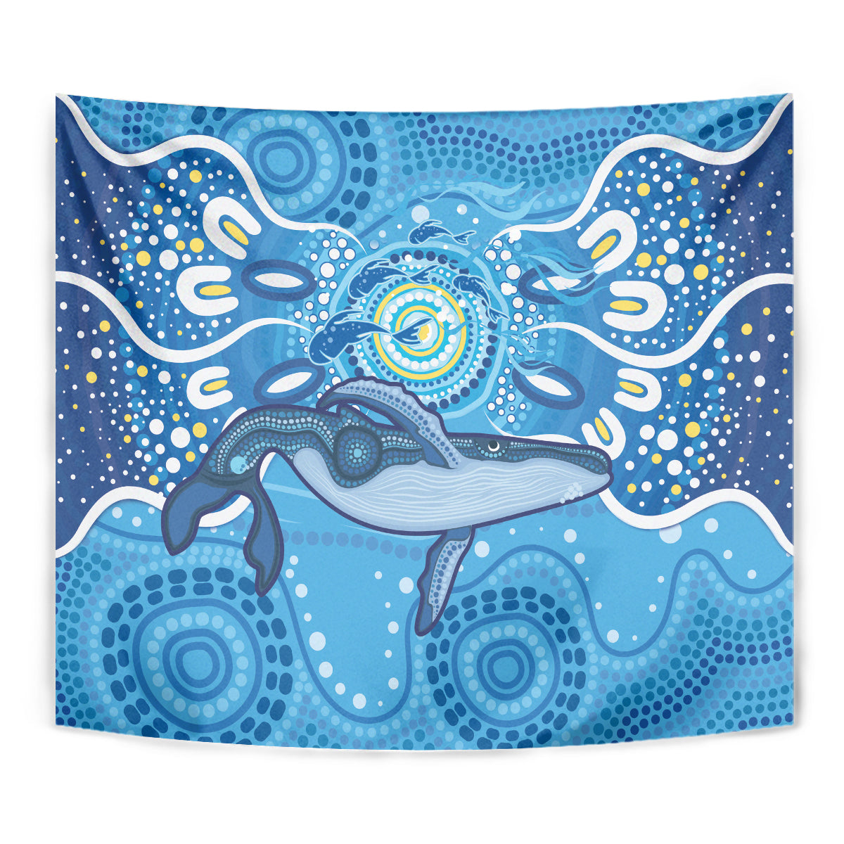 Whale In The Ocean Aboriginal Dot Art Tapestry No1