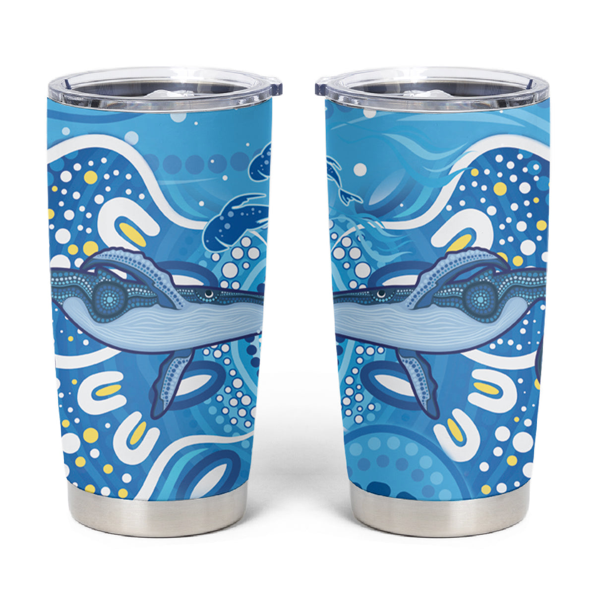 Whale In The Ocean Aboriginal Dot Art Tumbler Cup No1