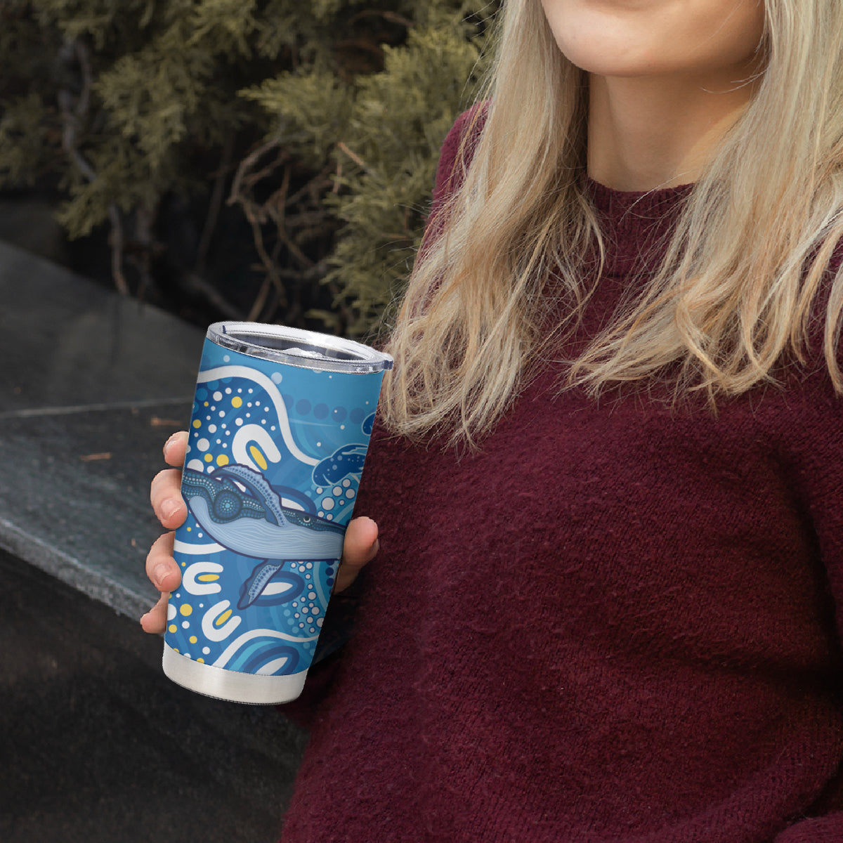 Whale In The Ocean Aboriginal Dot Art Tumbler Cup No1