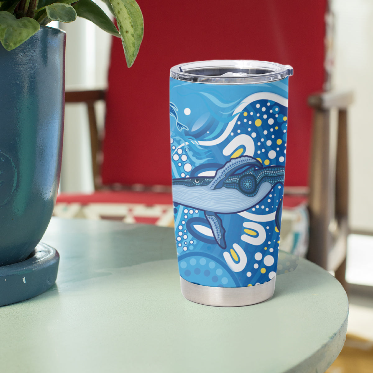 Whale In The Ocean Aboriginal Dot Art Tumbler Cup No1