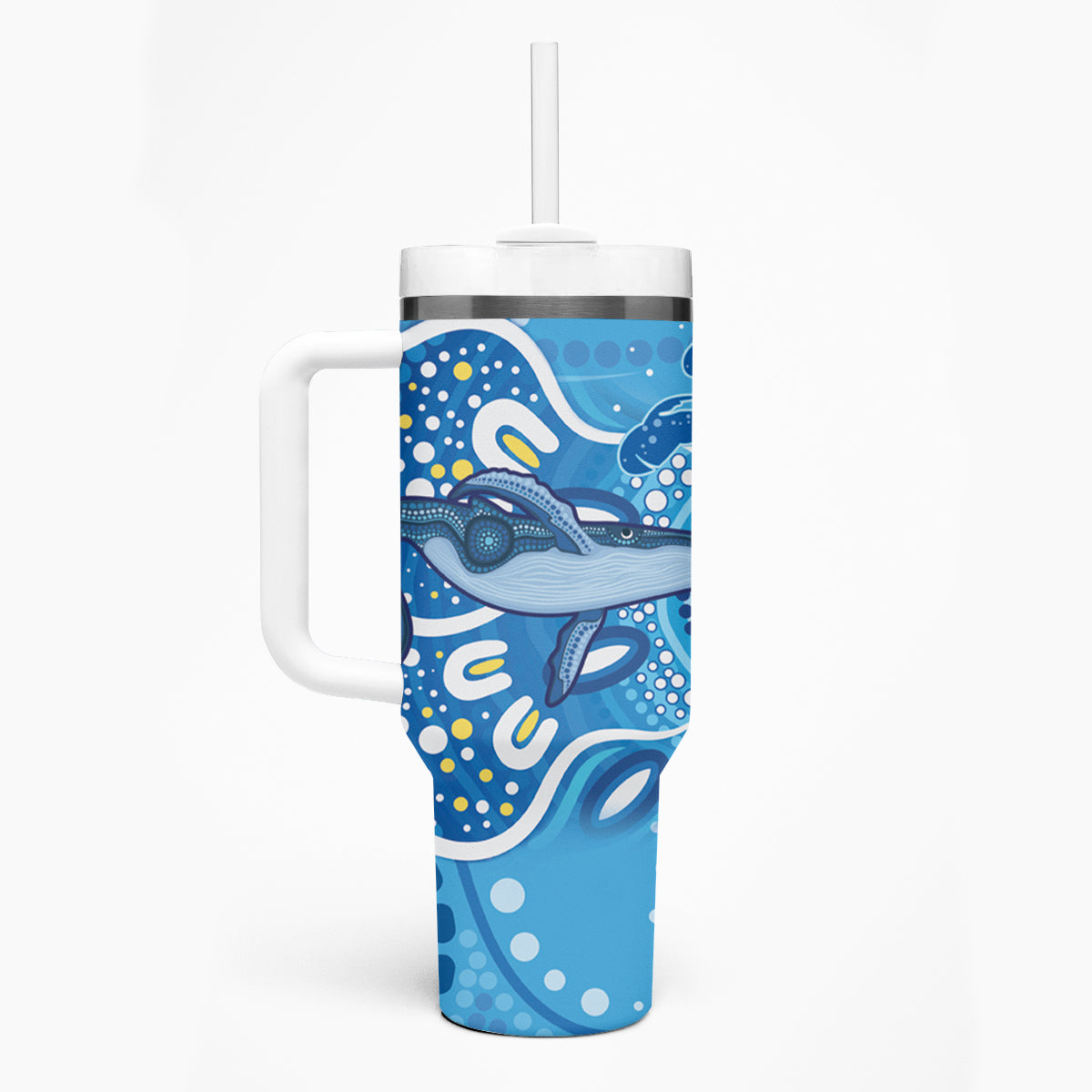 Whale In The Ocean Aboriginal Dot Art Tumbler With Handle No1