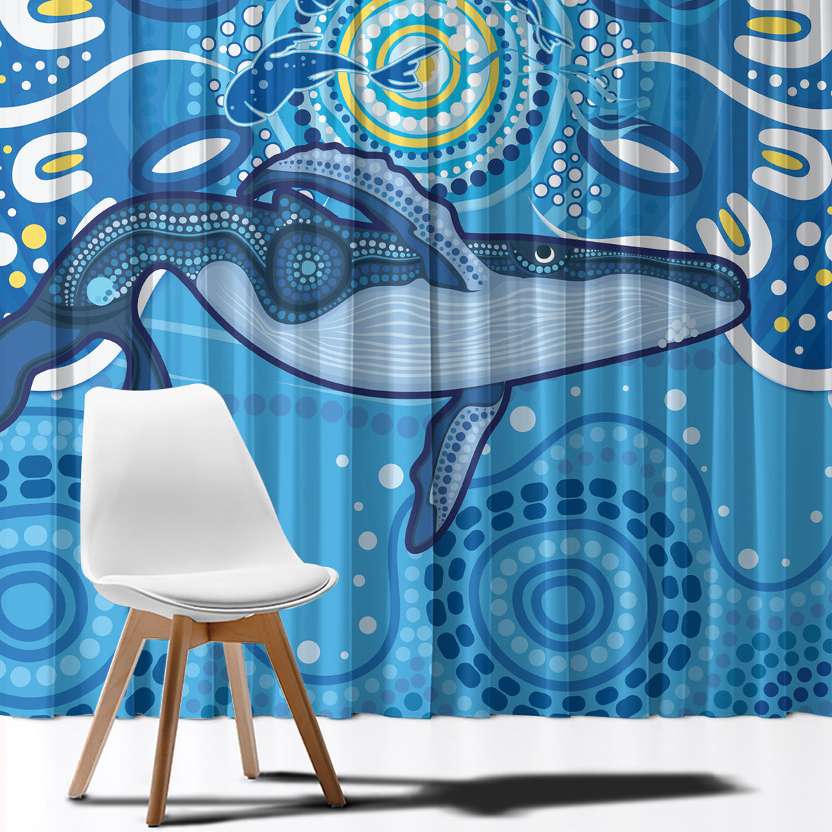 Whale In The Ocean Aboriginal Dot Art Window Curtain No1