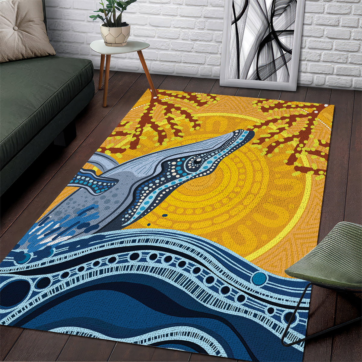 Whale In The Ocean Aboriginal Dot Art Area Rug No2