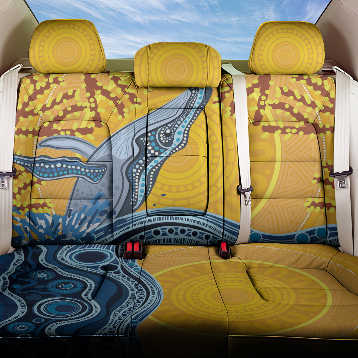 Whale In The Ocean Aboriginal Dot Art Back Car Seat Cover No2