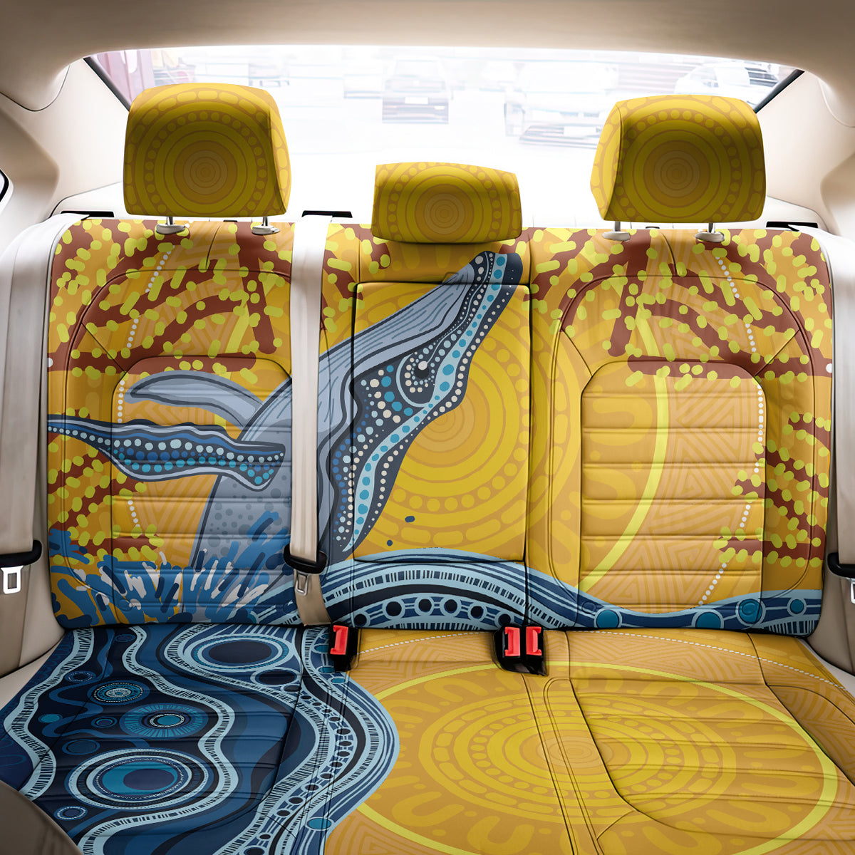 Whale In The Ocean Aboriginal Dot Art Back Car Seat Cover No2