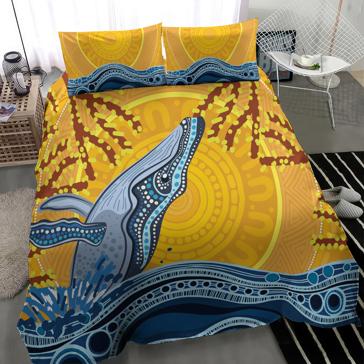 Whale In The Ocean Aboriginal Dot Art Bedding Set No2